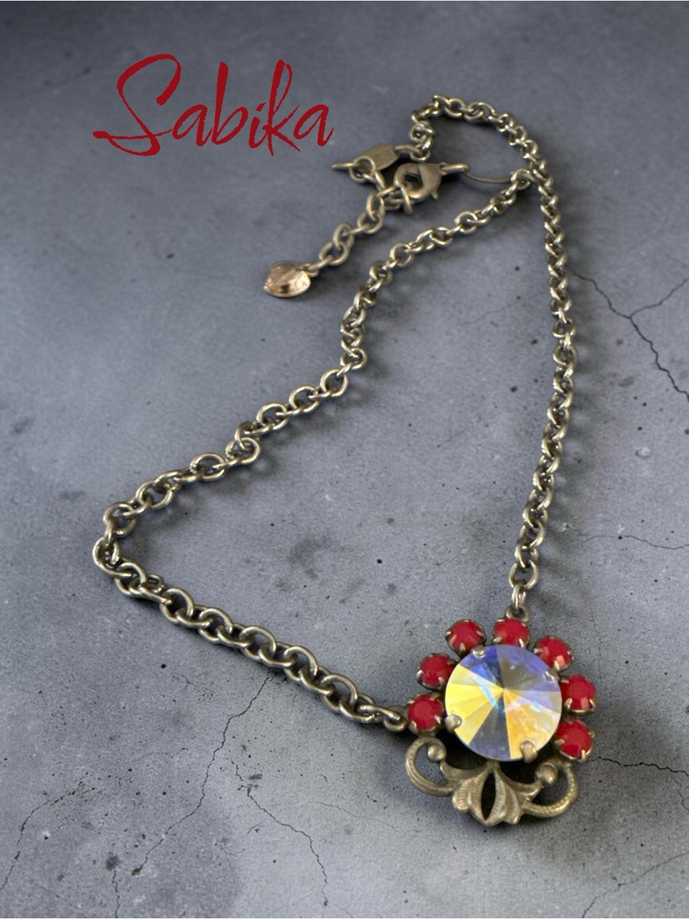 Sabika 2013 AB Swarovski Crystal Red Floral Necklace 17.5”-20”